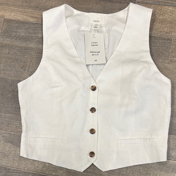 H&M Linen Blend White Button Down Vest Size Small NWT - Picture 4 of 6